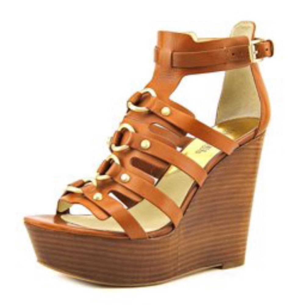 Michael Kors tan and gold chain wedges. Worn once!